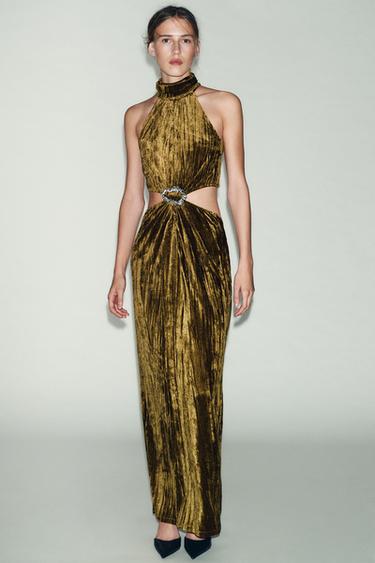 CUT-OUT DRESS WITH JEWEL DETAIL - Ochre by Zara