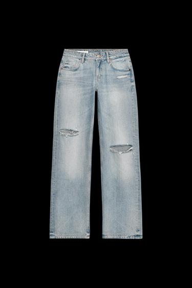 TRF LOW-RISE WIDE-LEG RIPPED JEANS - Blue grey by Zara - Image 0