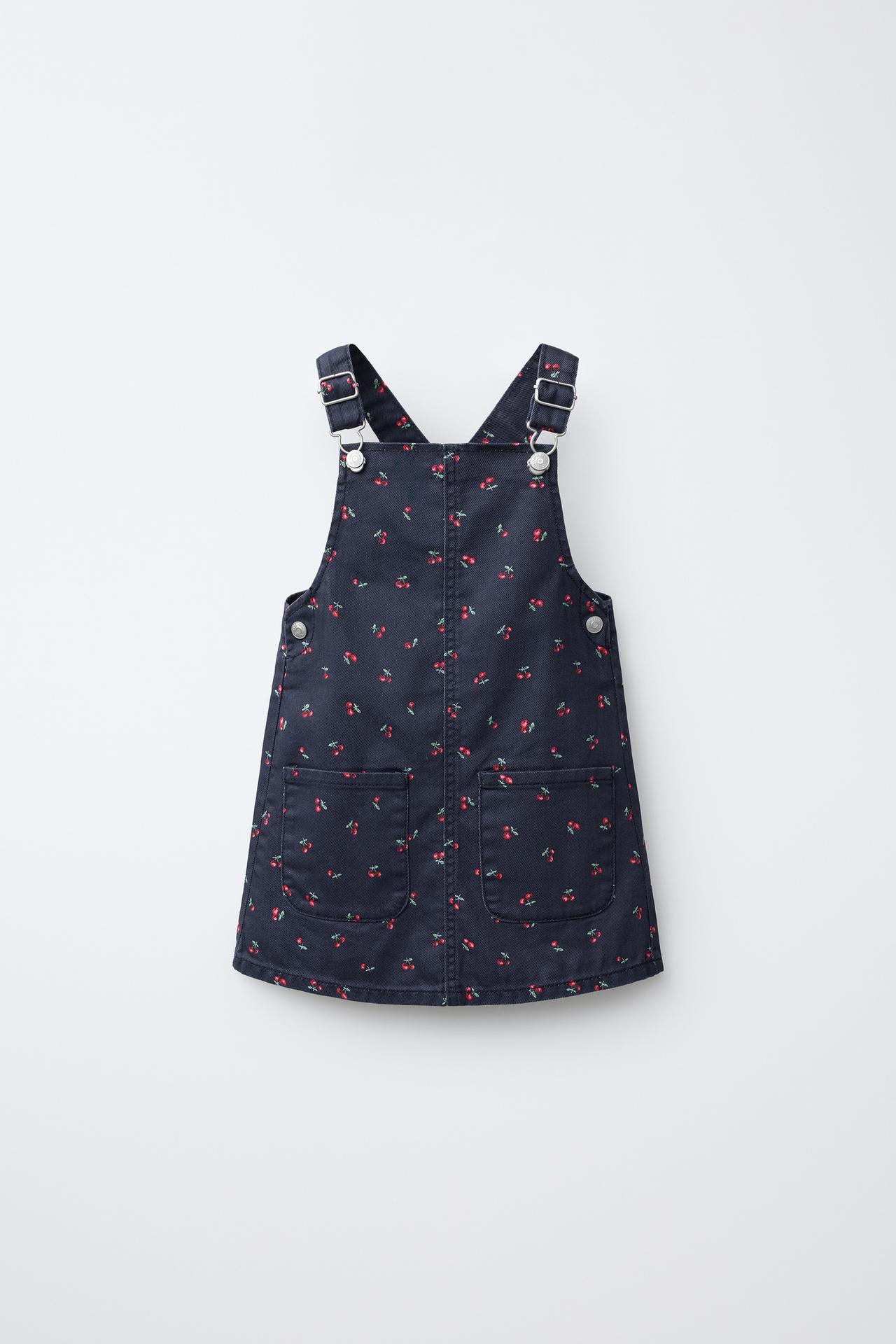 CHERRY TWILL PINAFORE DRESS — Blue