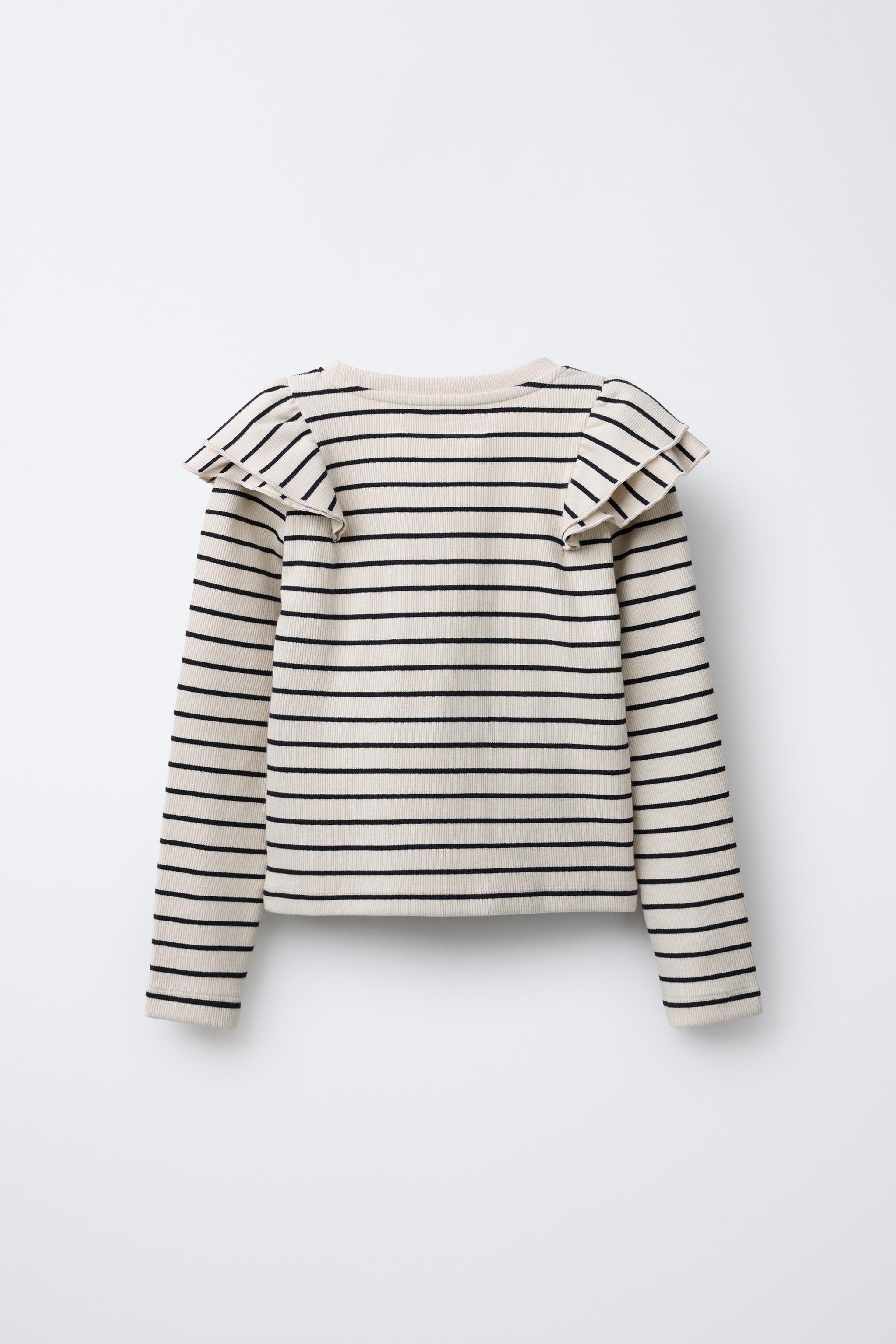 新品タグ付き　RUE FRILL KNIT bibiy. RIBBED STRIPED RUFFLE T-SHIRT - Striped | ZARA United States