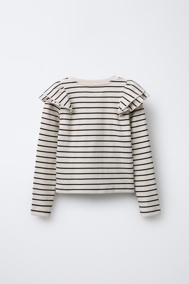 T-SHIRT CÔTELÉ À RAYURES ET VOLANTS - Rayures de Zara - Image 1