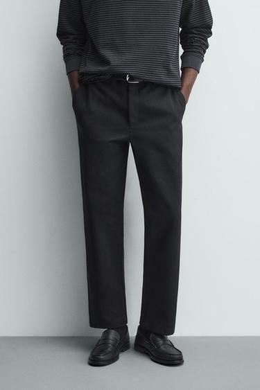 TEXTURED STRAIGHT-LEG TROUSERS - Navy blue by Zara