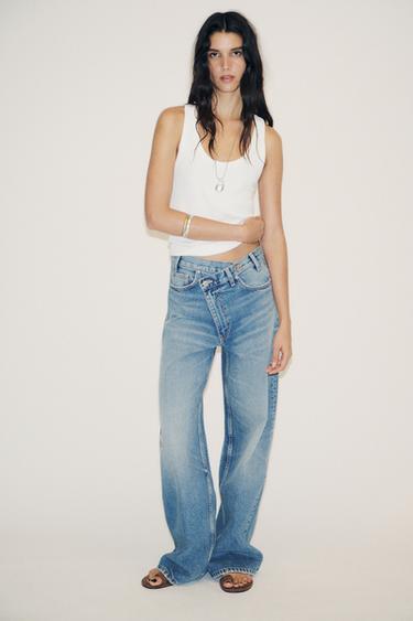 JEAN TRF WIDE LEG TAILLE HAUTE CROISÉE - Bleu de Zara