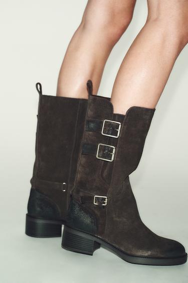 BUCKLED SPLIT SUEDE ANKLE BOOTS - Brown by Zara - Image 2