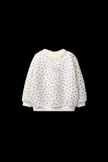 Zara PRINTED SWEATSHIRT - Ecru / Blue - Image 0