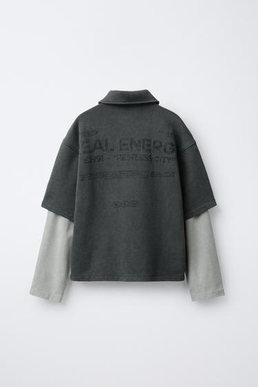 WASHED-EFFECT DOUBLE SLEEVE FLEECE SHIRT - Anthracite grey by Zara - Image 1