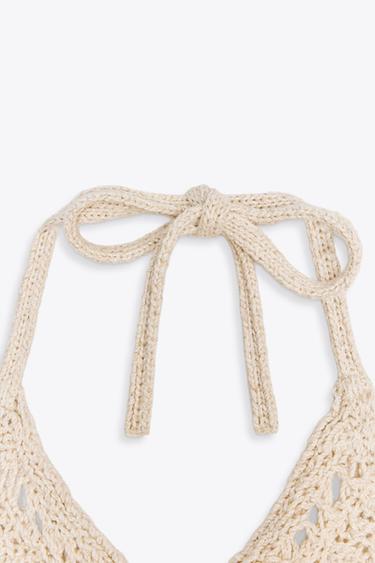 DISTRESSED KNIT HALTER TOP - Sand by Zara - Image 3