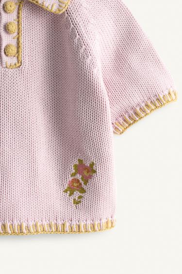 Zara LIMITED EDITION EMBROIDERED POLO JUMPER - Dusty mauve