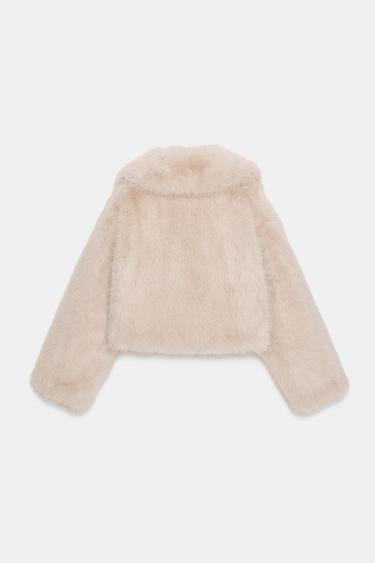 FAUX FUR COLLARED JACKET - Ecru by Zara - Image 6