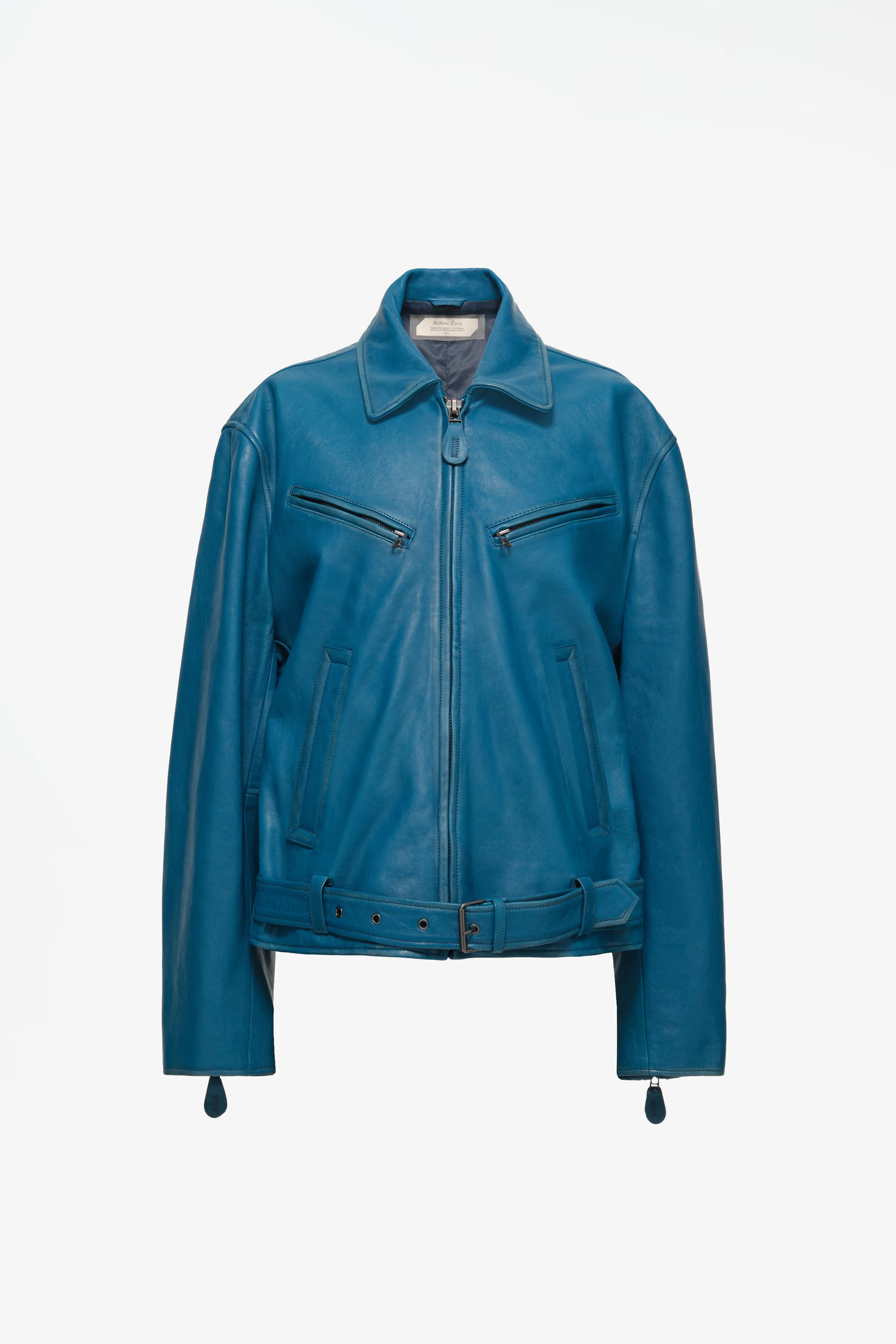 LIMITED EDITION レザーライダースジャケット - ライトブルー | ZARA
