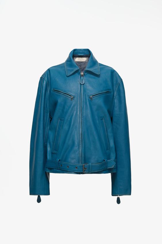 Zara LIMITED EDITION LEATHER BIKER JACKET - Light blue - Image 0