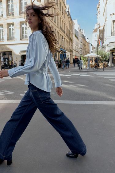 POPLIN SHIRT WITH PLEATS - Light blue by Zara