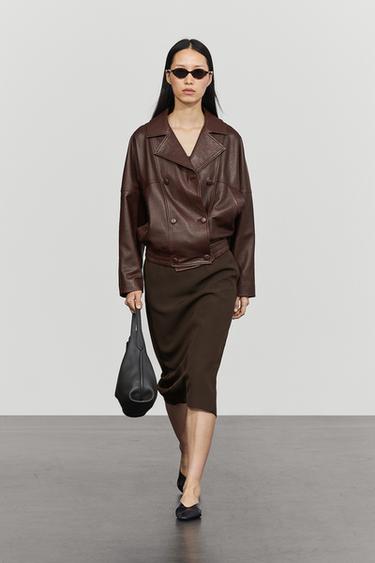Chaqueta bomber piel napa - Marrón de Zara - Imagen 0