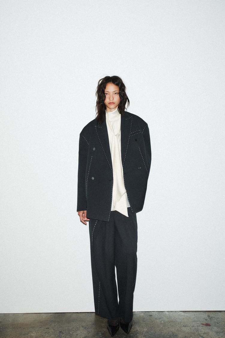 OVERSIZE TOPSTITCHING BLAZER Dark navy ZARA UAE Dubai
