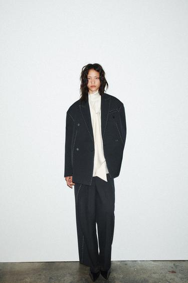 OVERSIZE TOPSTITCHING BLAZER - Dark navy by Zara - Image 0