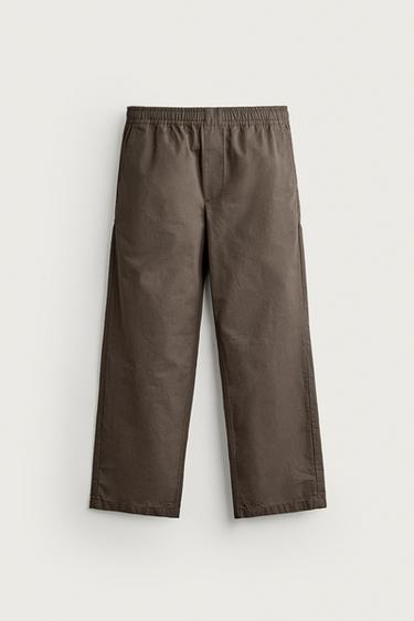 PANTALON COUPE BARREL EN COTON - Noir / Marron de Zara