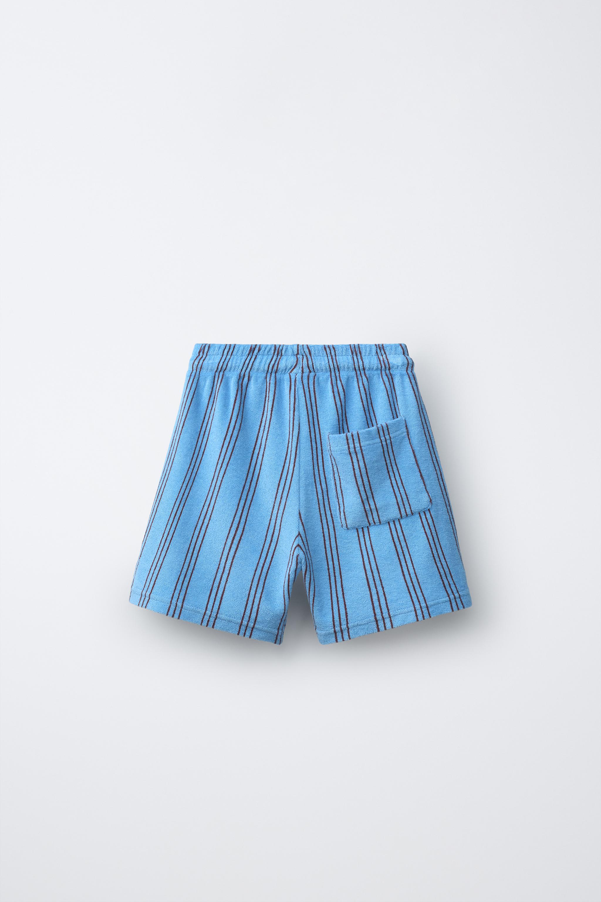STRIPED TERRYCLOTH SHORTS - Blue | ZARA United States