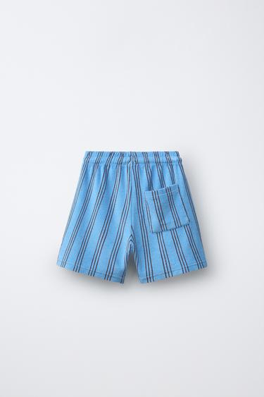 STRIPED TERRY BERMUDA SHORTS - Blue by Zara - Image 1