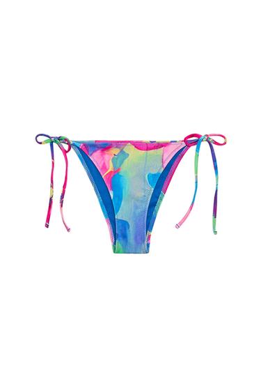 Zara PRINTED TIE SIDE BIKINI BOTTOMS - Blue