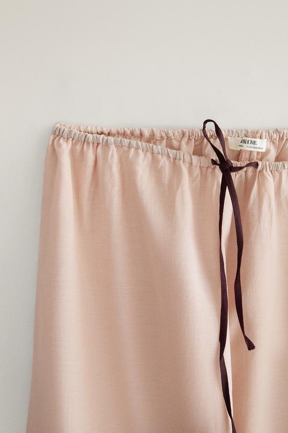 PANTALON COTON DENTELLE - Rose de Zara - Image 1