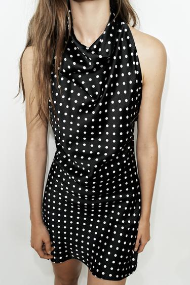 Zara SATIN MINI DRESS - Black / White