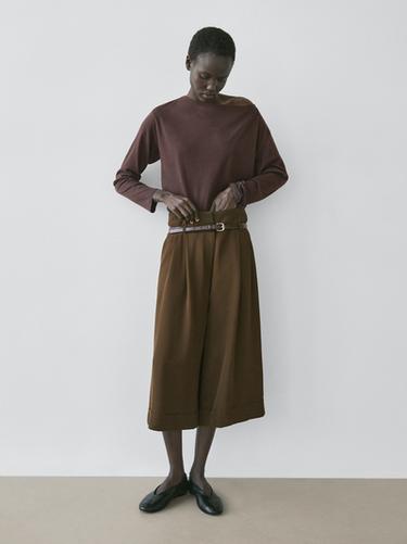 Zara 100% cotton boat neck T-shirt - Brown