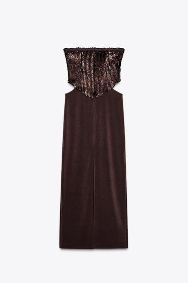 CONTRAST SEQUIN CUT-OUT DRESS - Brown by Zara - Image 7