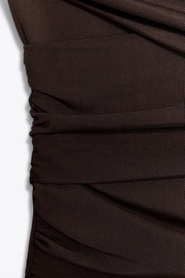 BODY EN TULLE DRAPÉ ASYMÉTRIQUE - Marron foncé de Zara - Image 4