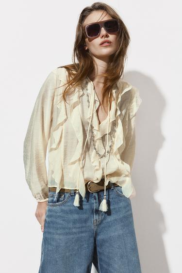 ROMANTIC RUFFLED BLOUSE - Butter by Zara