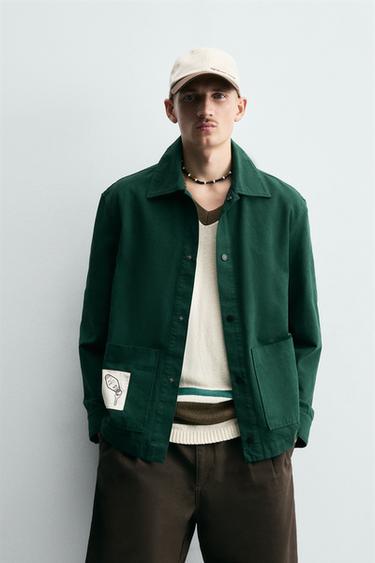 RELAXED FIT OVERSHIRT WITH PATCH - Green by Zara
