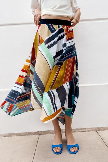 ASYMMETRIC PRINTED MIDI SKIRT - Multicoloured by Zara