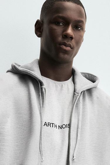 Zara 重磅連帽拉鍊運動衫 - 斑紋灰色