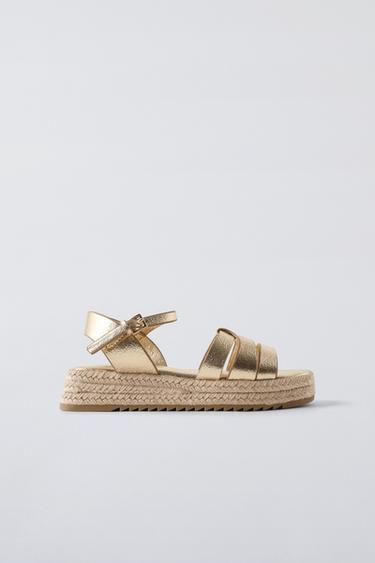 TRIPLE STRAP PLATFORM SANDALS - Gold by Zara
