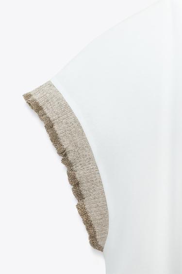 METALLIC THREAD RUFFLE T-SHIRT - White by Zara - Image 6