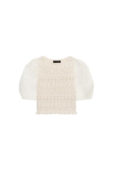 SWEATER COMBINADO DE MALHA DE MANGA ABALONADA - Cru da Zara
