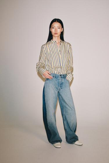 ZW COLLECTION MID-WAIST BARREL PATCHWORK JEANS - Blue by Zara