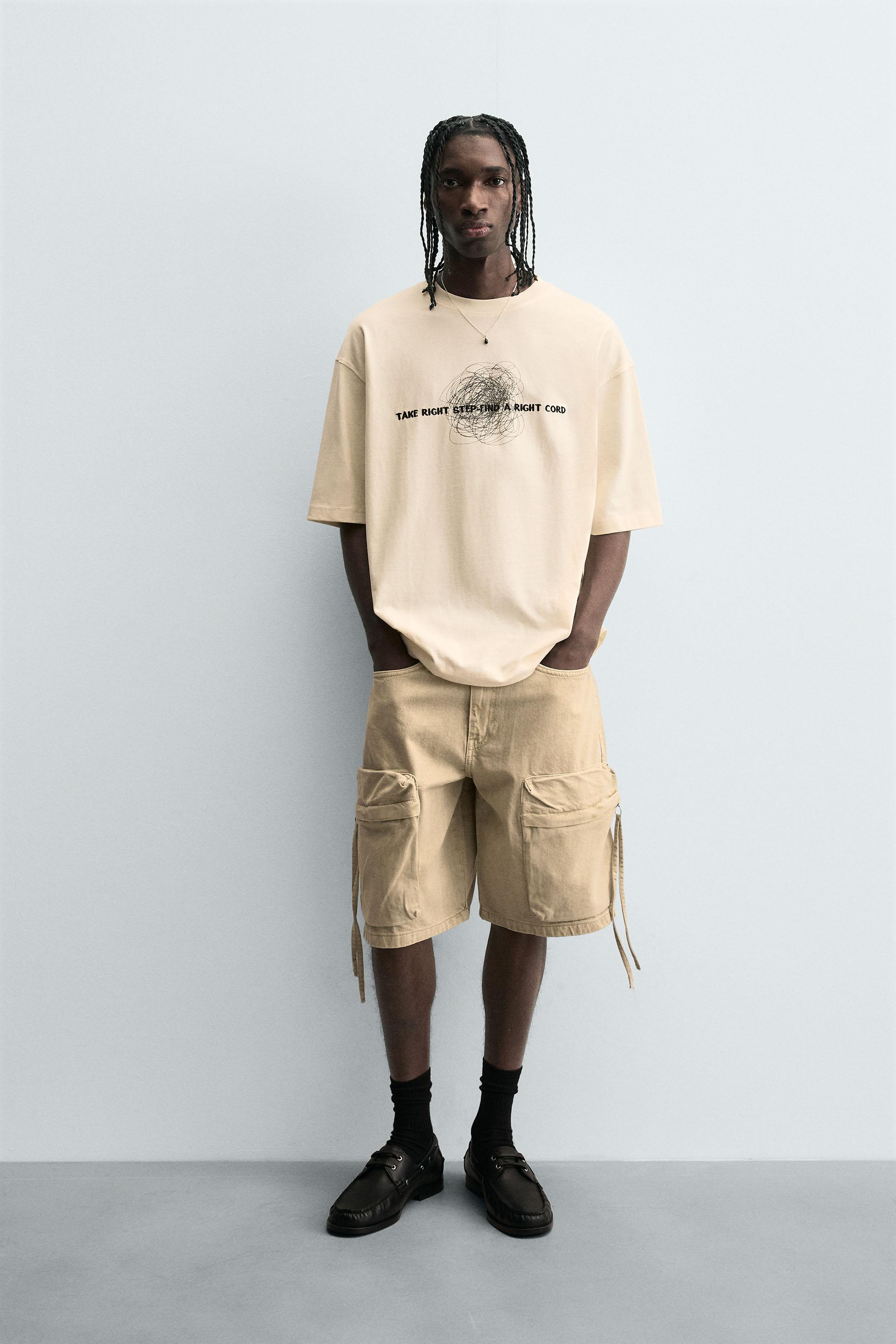 RELAXED FIT T-SHIRT WITH CONTRAST SLOGAN - Oyster-white | ZARA