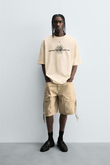 RELAXED FIT T-SHIRT WITH CONTRAST SLOGAN - Oyster-white by Zara - Image 0