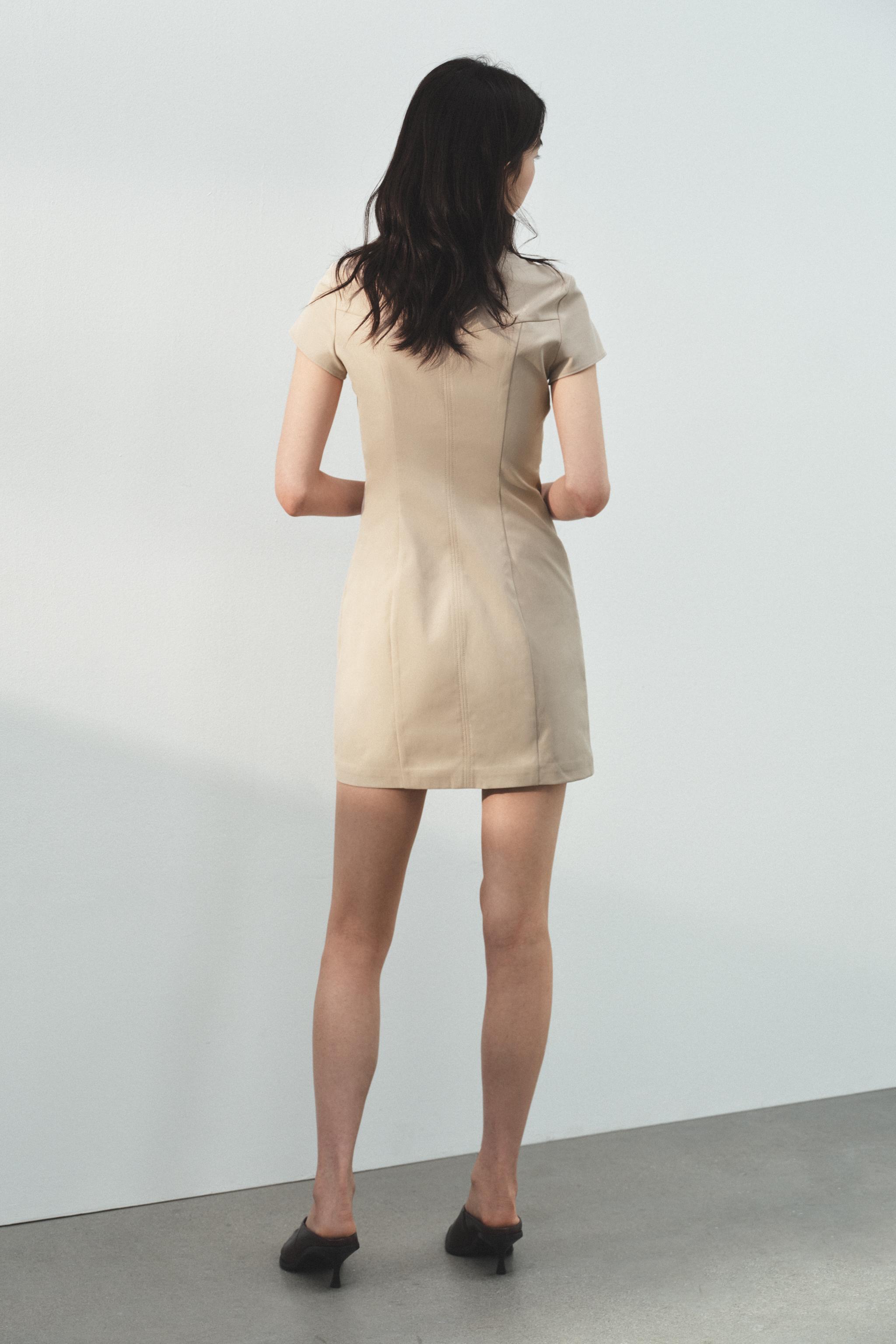 zara beige mini dress Zara Beige Strapless Sleeveless Ribbed Knit Tube Bandeau Mini Bodycon – Brie main image 1