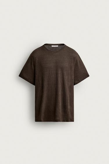 HEMP - VISCOSE REGULAR FIT T-SHIRT - Dark brown by Zara