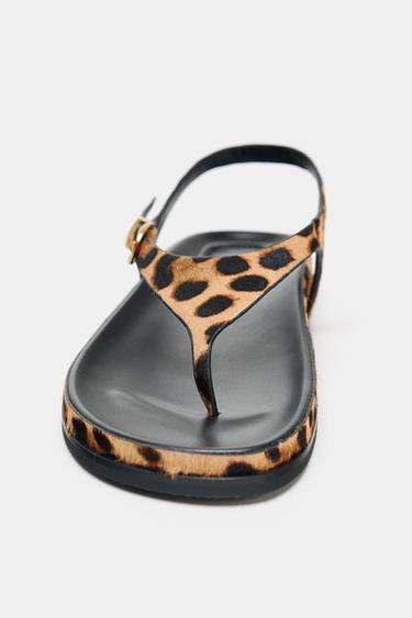 ANIMAL PRINT LEATHER AND SHEEPSKIN SANDALS - Leopard by Zara - Image 3