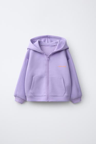 SPORTY EMBOSSED SLOGAN ZIP-UP HOODIE - Mauve by Zara