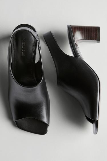 Zara Leather sandals with block heel - Black - Image 0