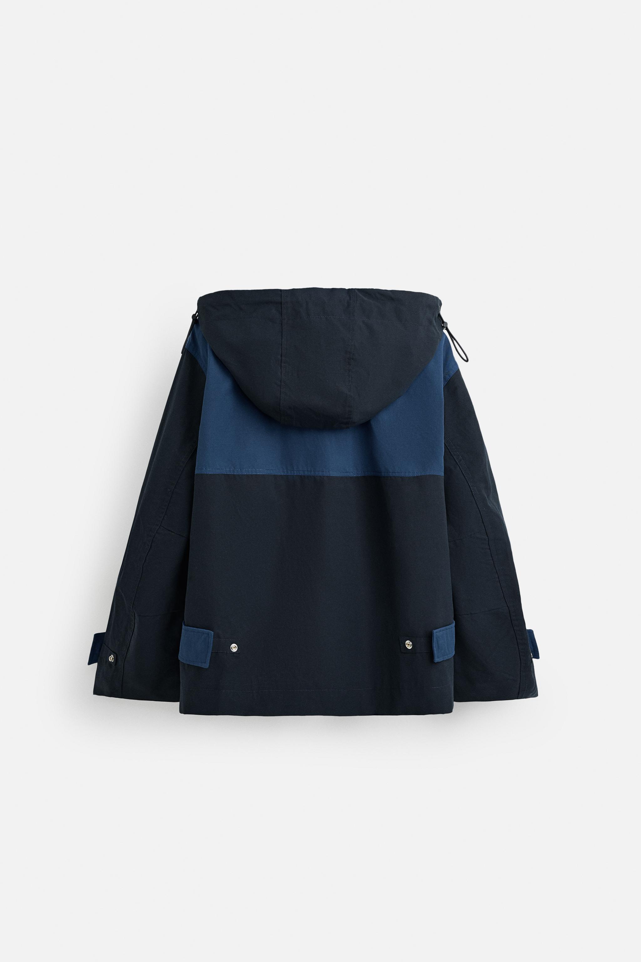 カラーブロック フード付きパーカ - ネイビーブルー | ZARA