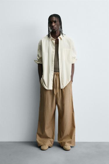STRIPED TEXTURED TROUSERS - Yellow by Zara - Image 0