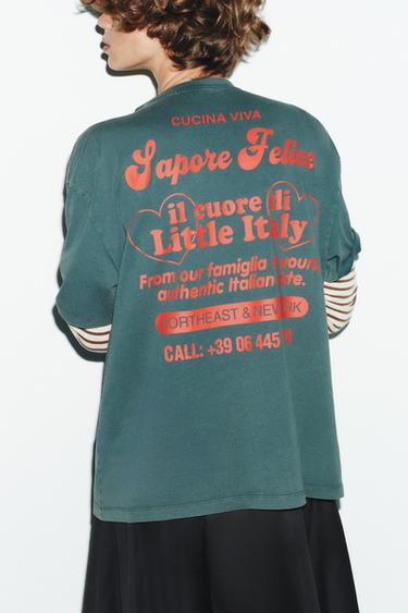 T-SHIRT ESTAMPÉ INSCRIPTION - Vert de Zara - Image 3