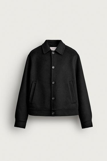 Zara 100% WOOL CROPPED JACKET - Black