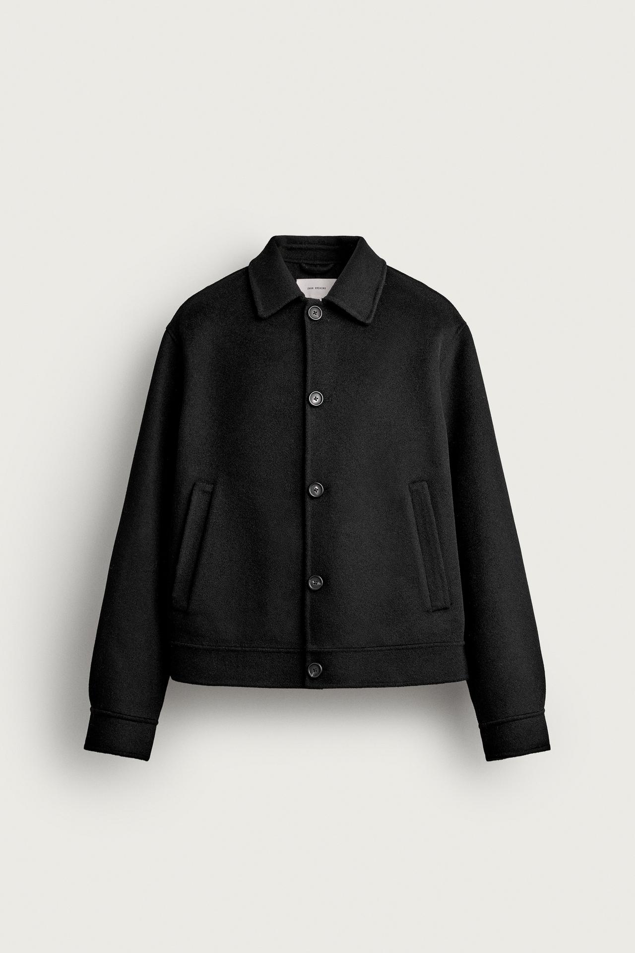 100% WOOL CROPPED JACKET — Black