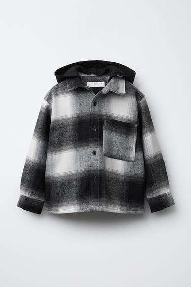 KARIERTES OVERSHIRT MIT ABNEHMBARER TEDDY-KAPUZE - Schwarz von Zara
