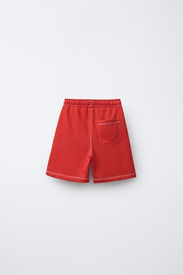 TOPSTITCHED PLUSH T-SHIRT AND BERMUDA SHORTS SET - Red by Zara - Image 4